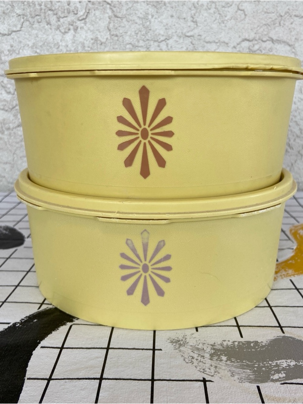 Set of 2 Vintage 1204 Yellow Tupperware 8 Cup Servalier Canisters with Lids